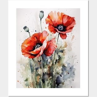 Watercolor flowers poppies Posters and Art